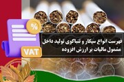 فهرست انواع سیگار و تنباکوی تولید داخل مشمول مالیات بر ارزش افزوده