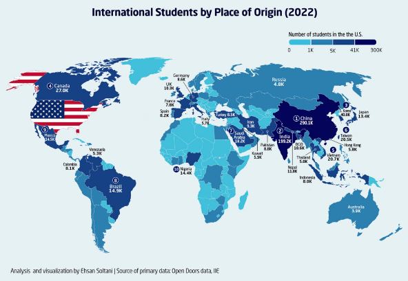 چینی ها در صدر دانشجویان خارجی در آمریکا